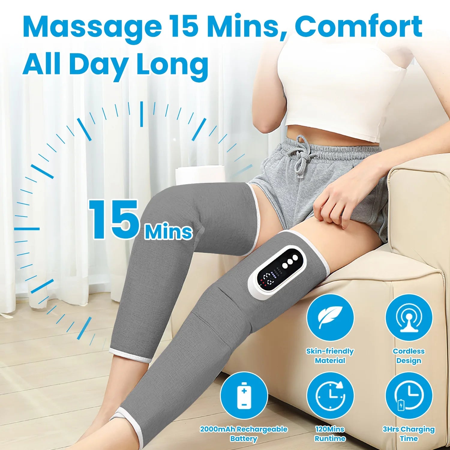 Smart Leg Massager with Air Compression & 360° Kneading