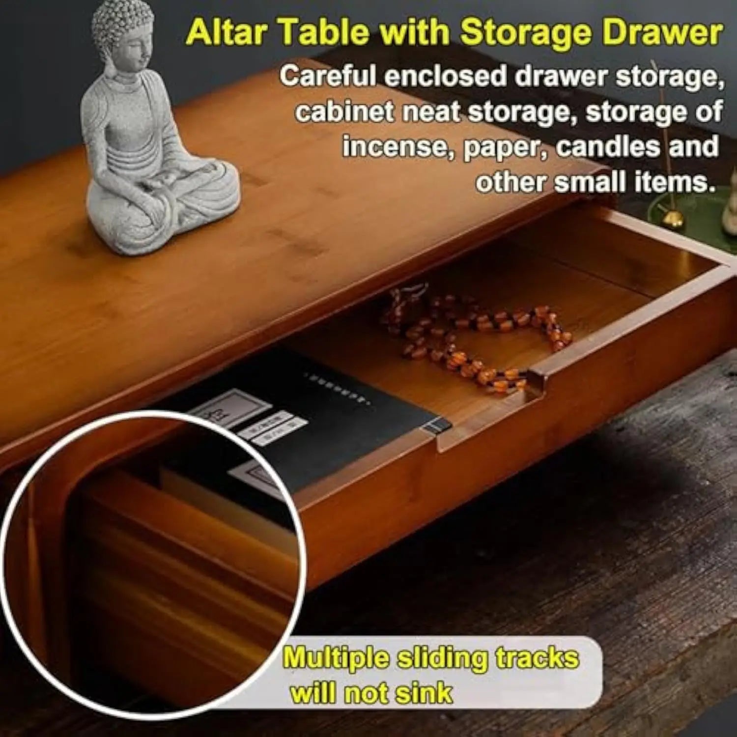 Bamboo Altar Table with Storage Drawer – Meditation Shrine