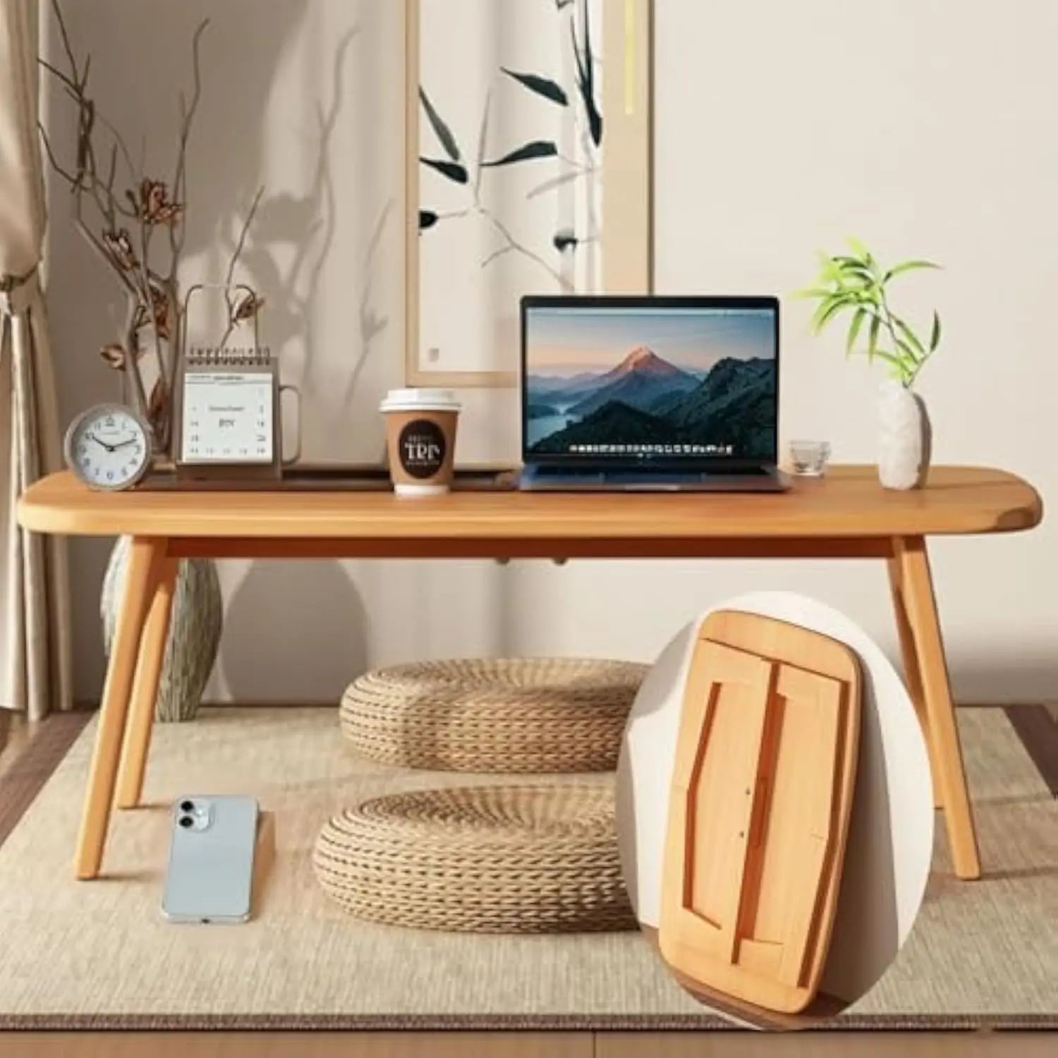 Japanese Folding Bamboo Floor Table – Low Coffee & Tea Table