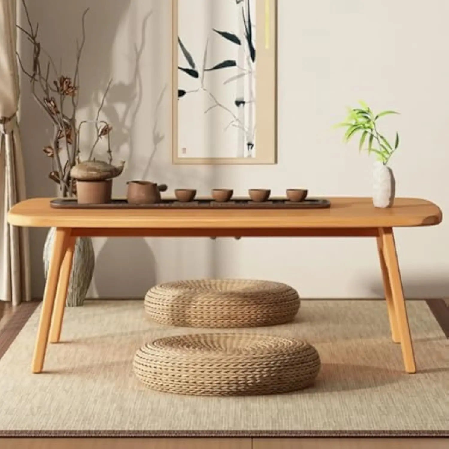 Japanese Folding Bamboo Floor Table – Low Coffee & Tea Table