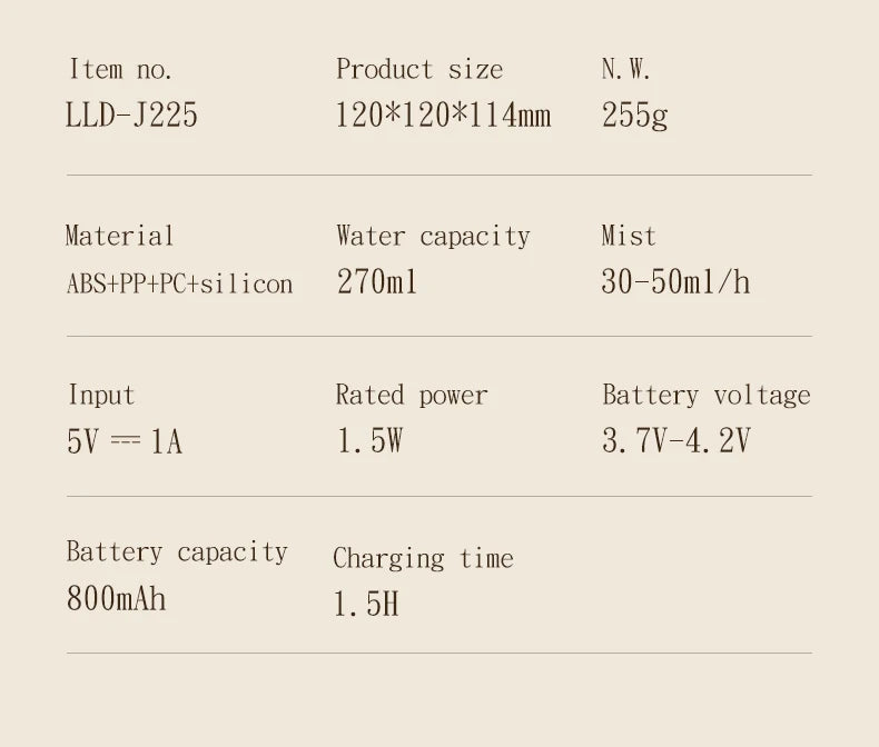270ml USB Rechargeable Air Humidifier with LED