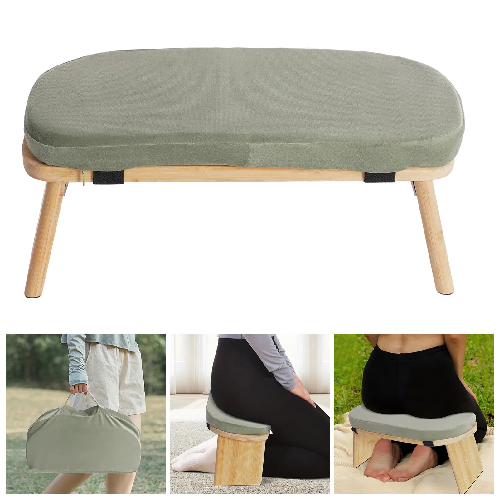 Foldable Bamboo Kneeling Bench – Velvet Cushion & Ergonomic Tilt