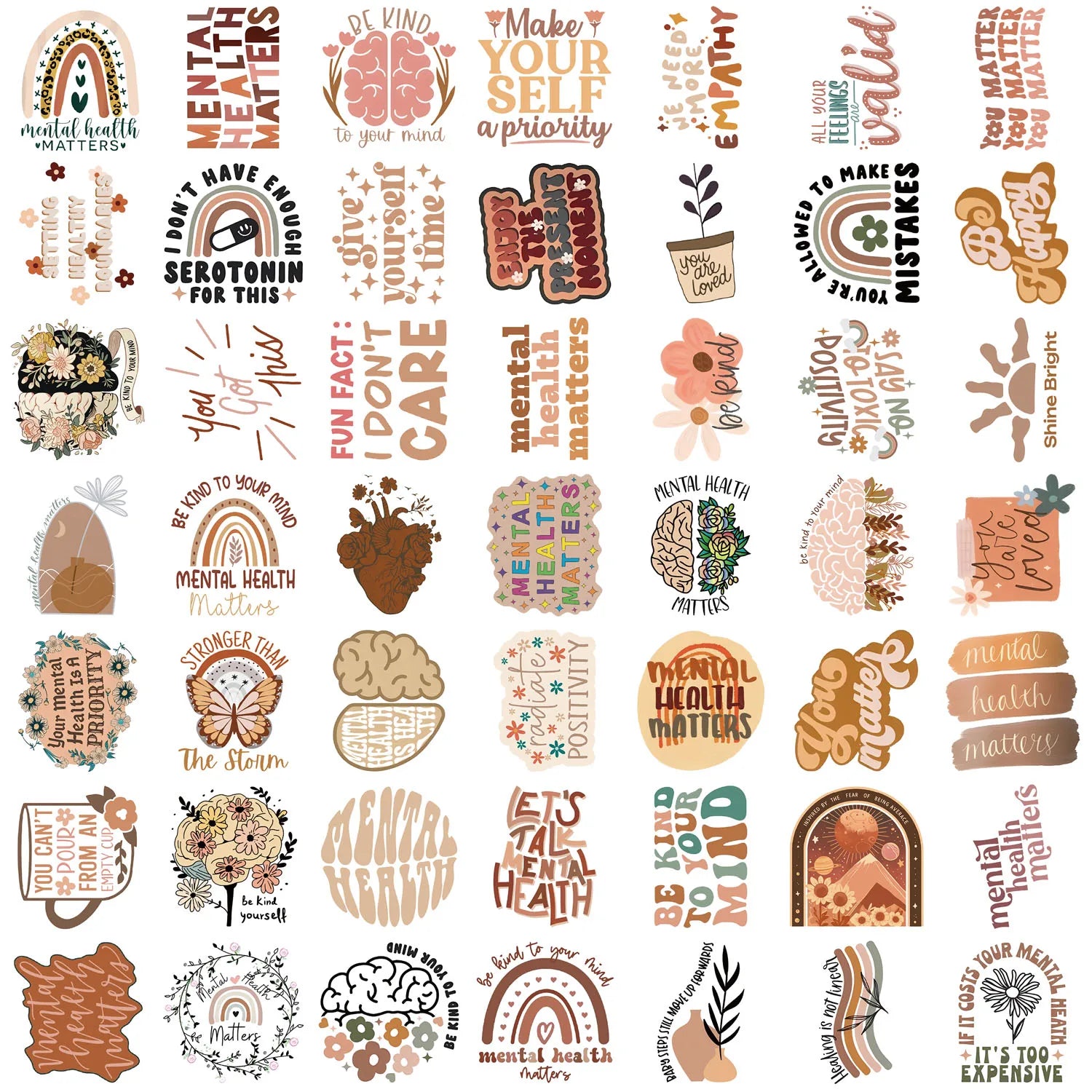 50pcs Bohemian Mental Health Graffiti Stickers