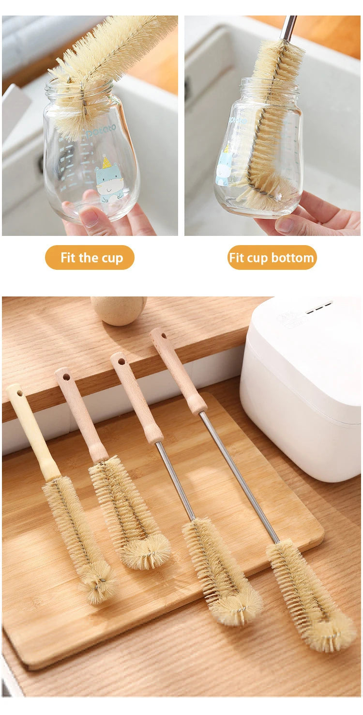 Wooden Bottle & Glass Cleaning Brush with Long Handle