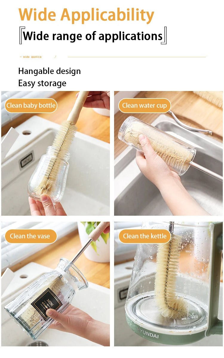 Wooden Bottle & Glass Cleaning Brush with Long Handle