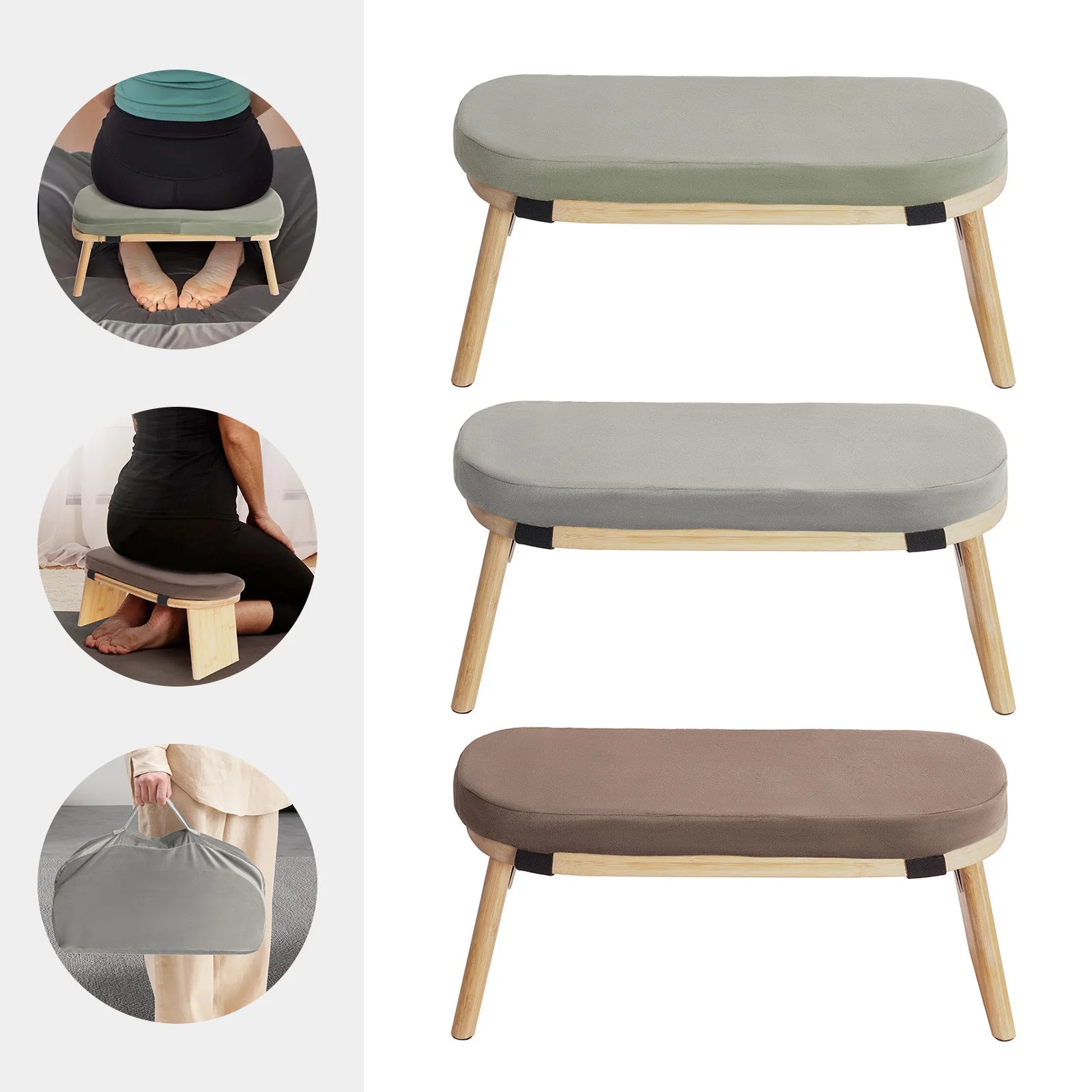 Foldable Bamboo Kneeling Bench – Velvet Cushion & Ergonomic Tilt