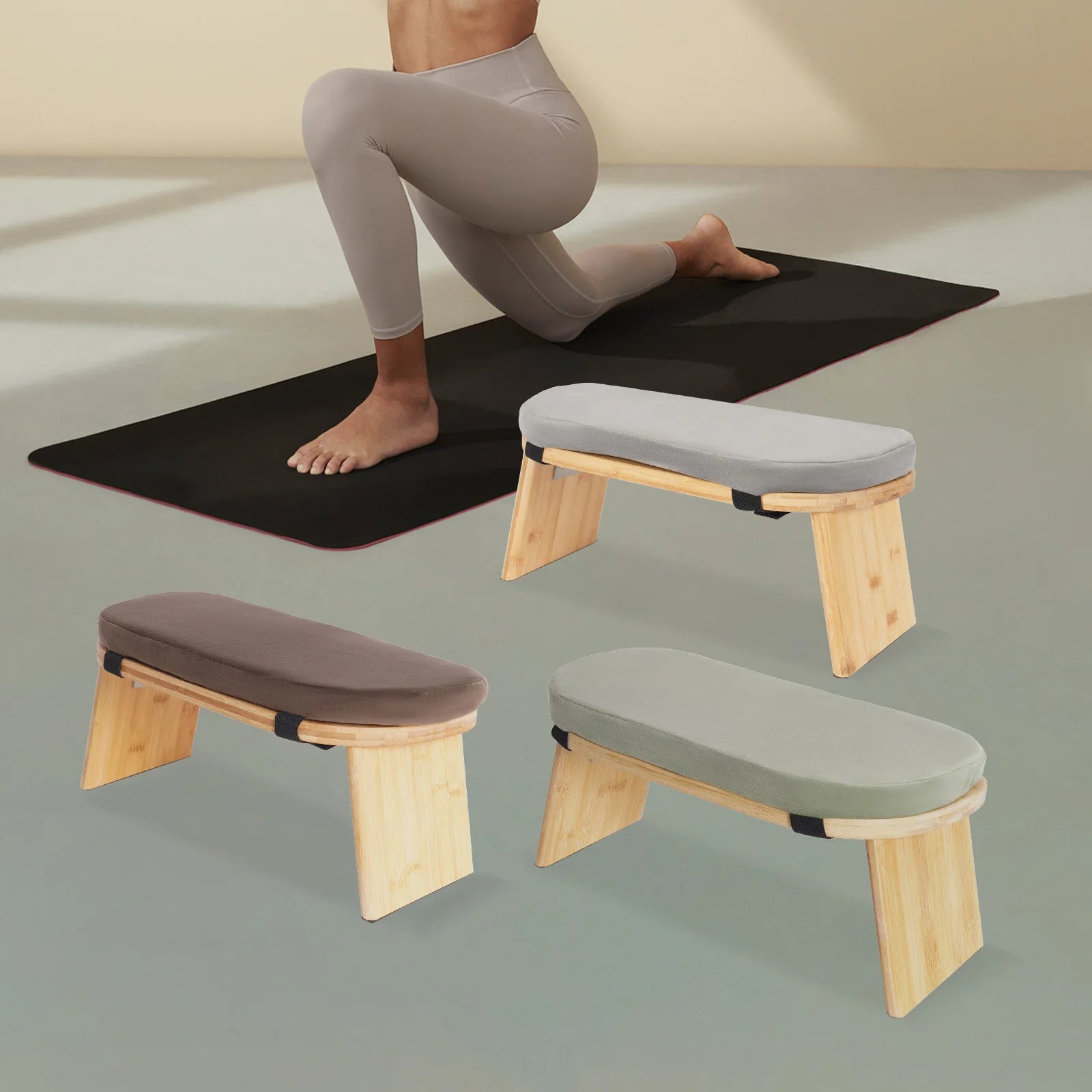 Foldable Bamboo Kneeling Bench – Velvet Cushion & Ergonomic Tilt