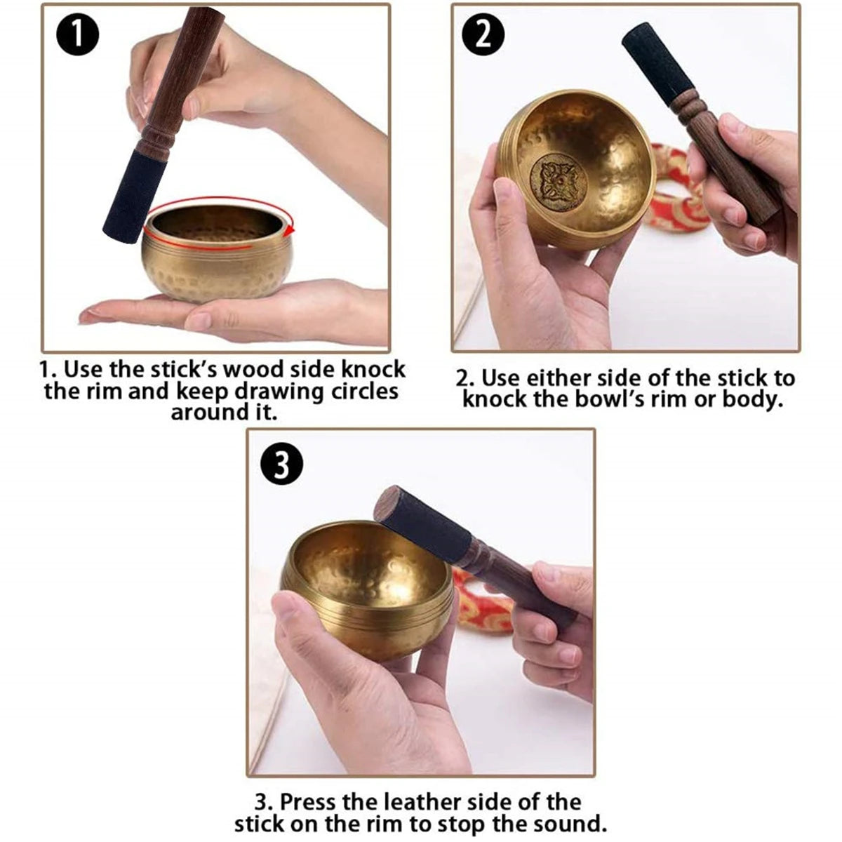 Tibetan Singing Bowl Set – Lotus Design for Meditation & Healing