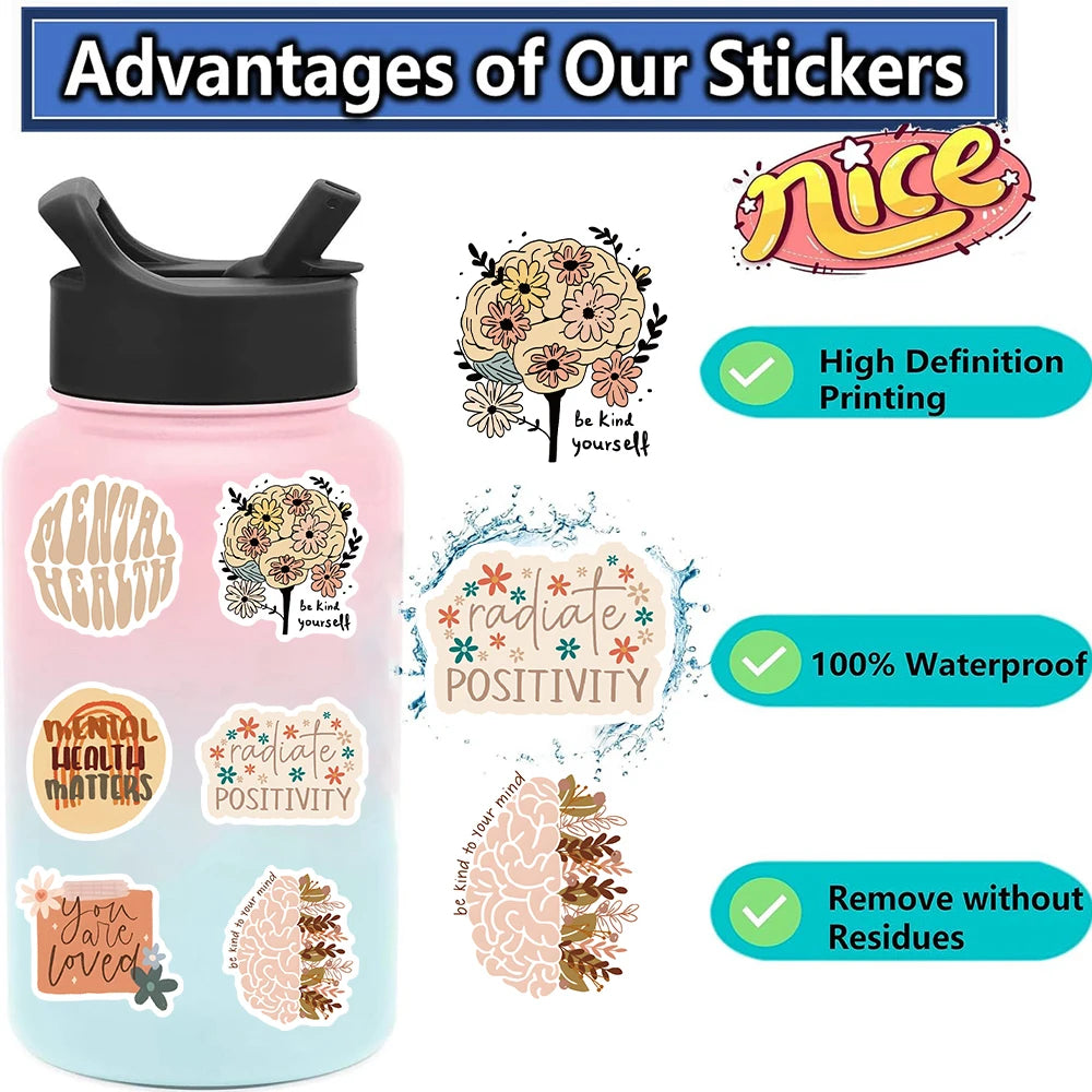 50pcs Bohemian Mental Health Graffiti Stickers