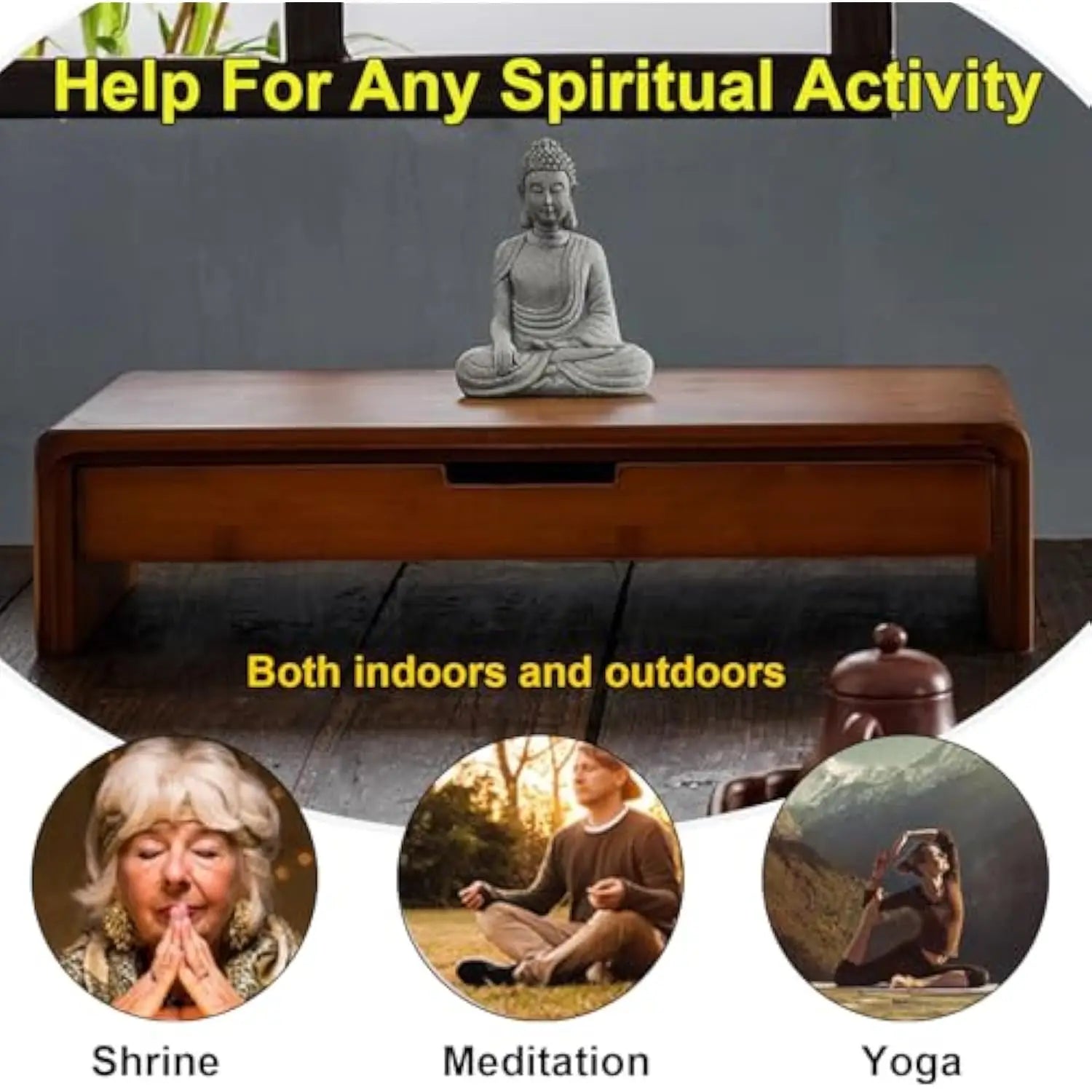 Bamboo Altar Table with Storage Drawer – Meditation Shrine