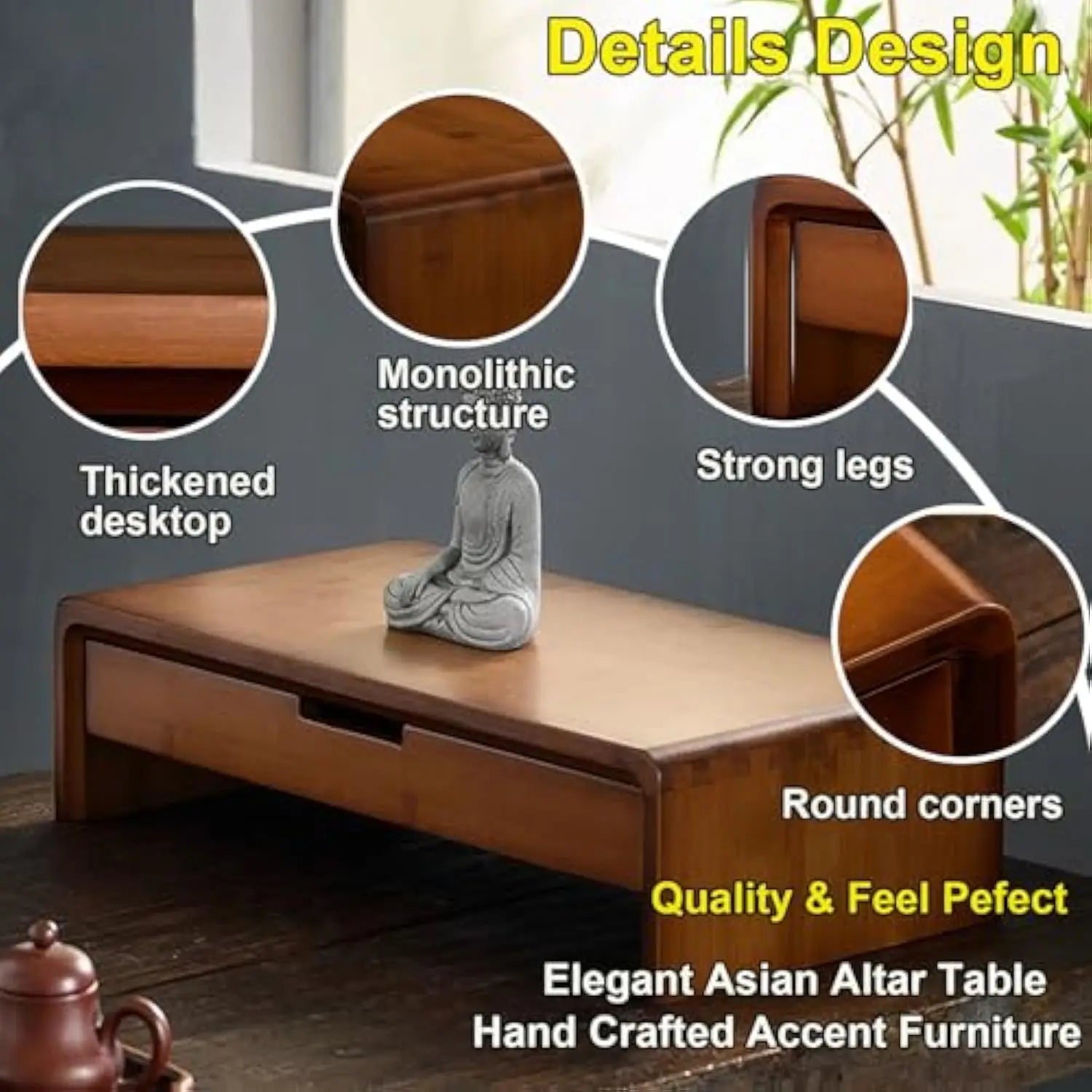 Bamboo Altar Table with Storage Drawer – Meditation Shrine