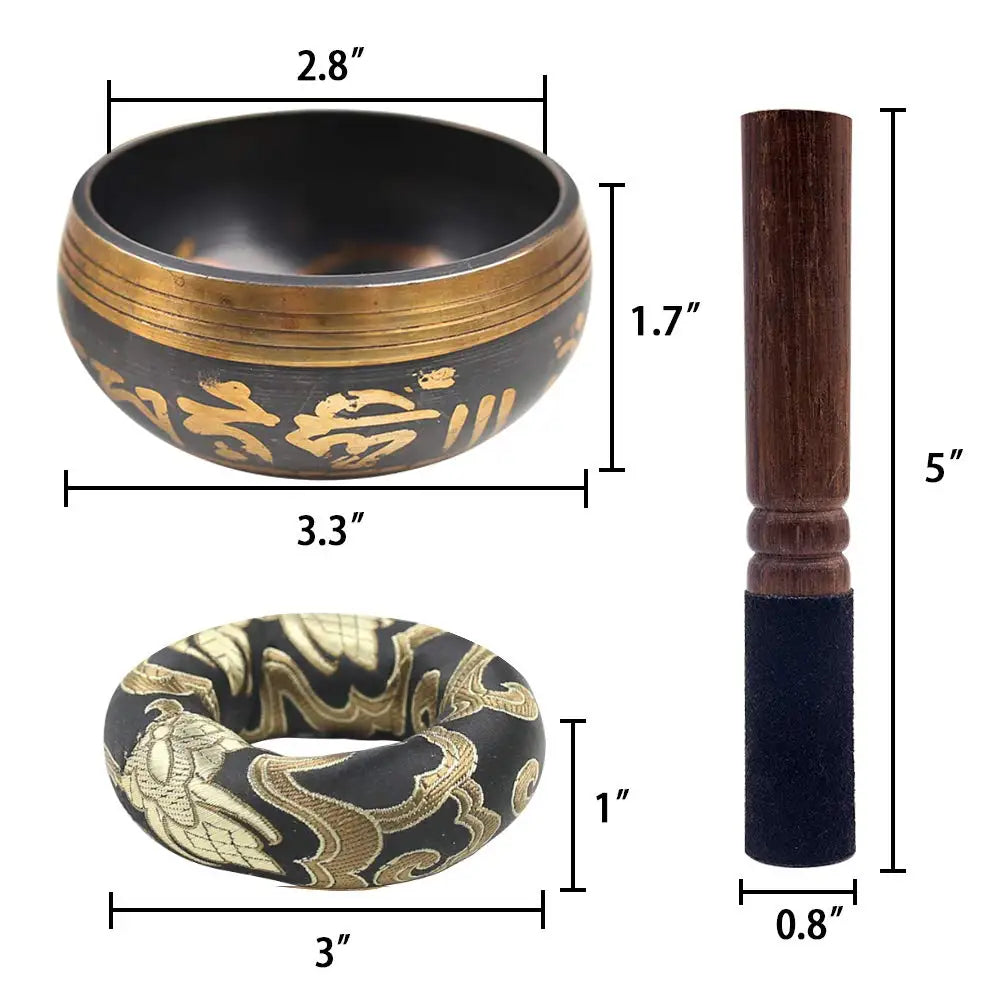 Tibetan Singing Bowl Set with Lotus Design