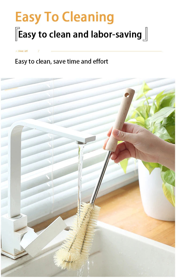Wooden Bottle & Glass Cleaning Brush with Long Handle