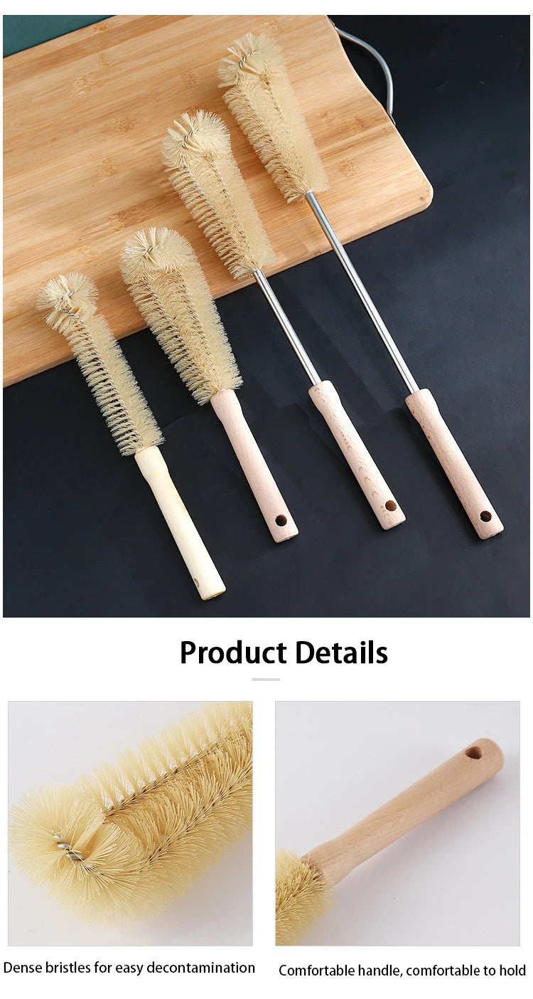 Wooden Bottle & Glass Cleaning Brush with Long Handle