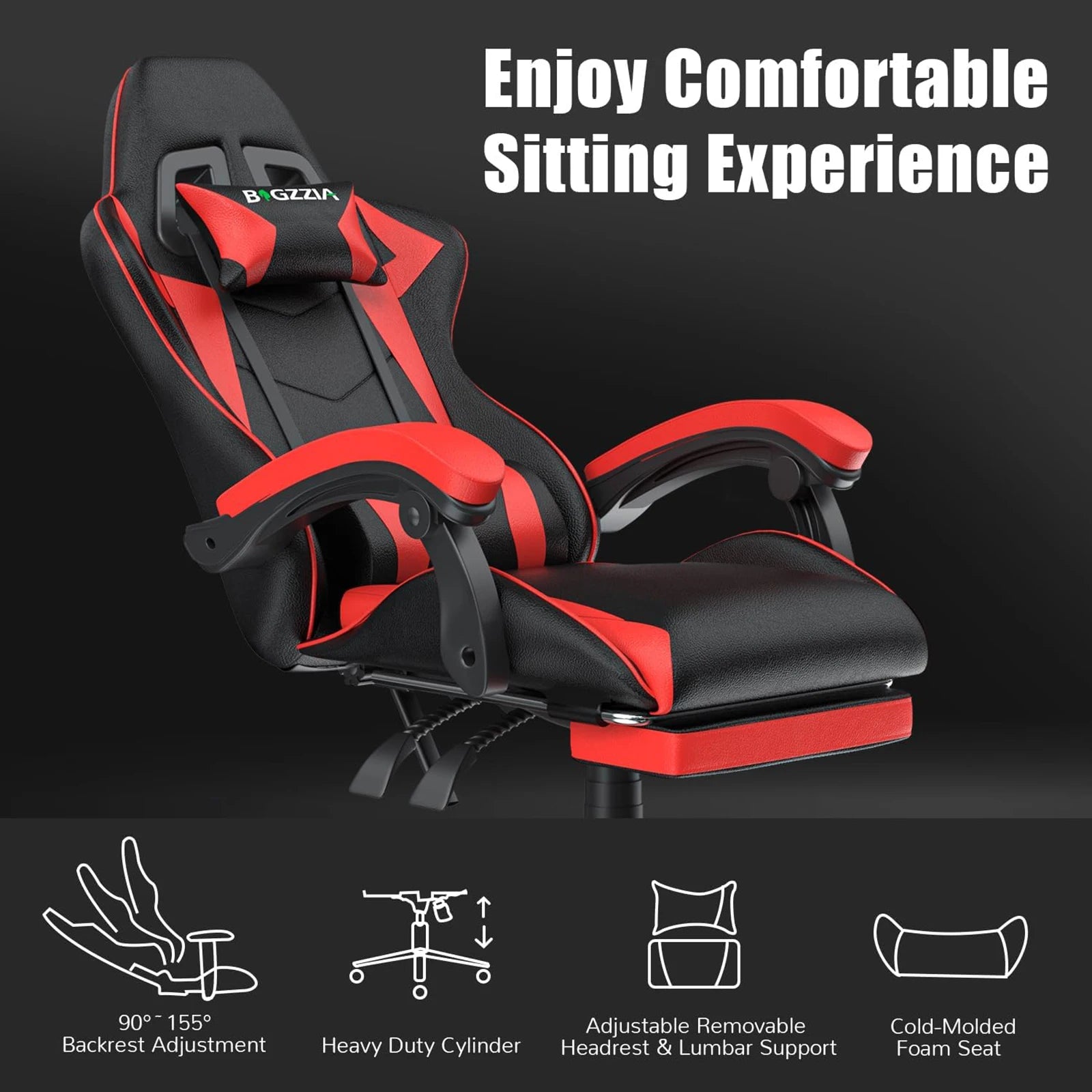 Ergonomic Gaming Chair with Footrest & Lumbar Support