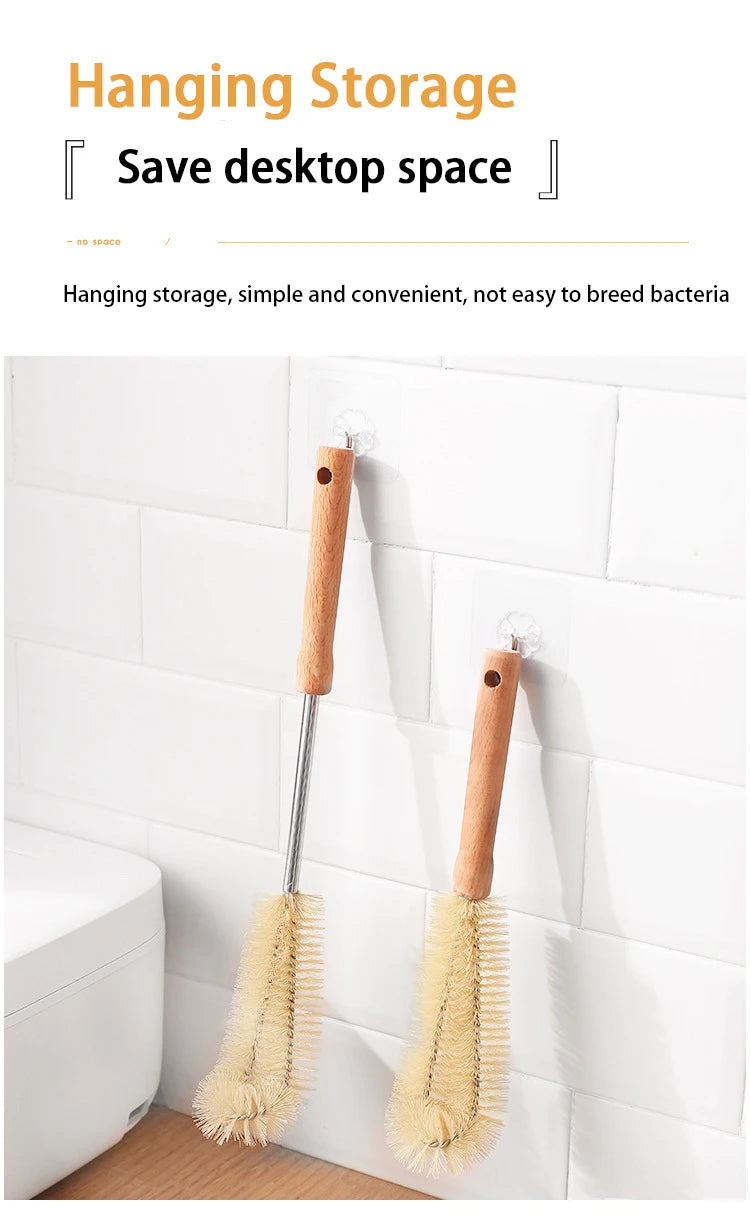 Wooden Bottle & Glass Cleaning Brush with Long Handle