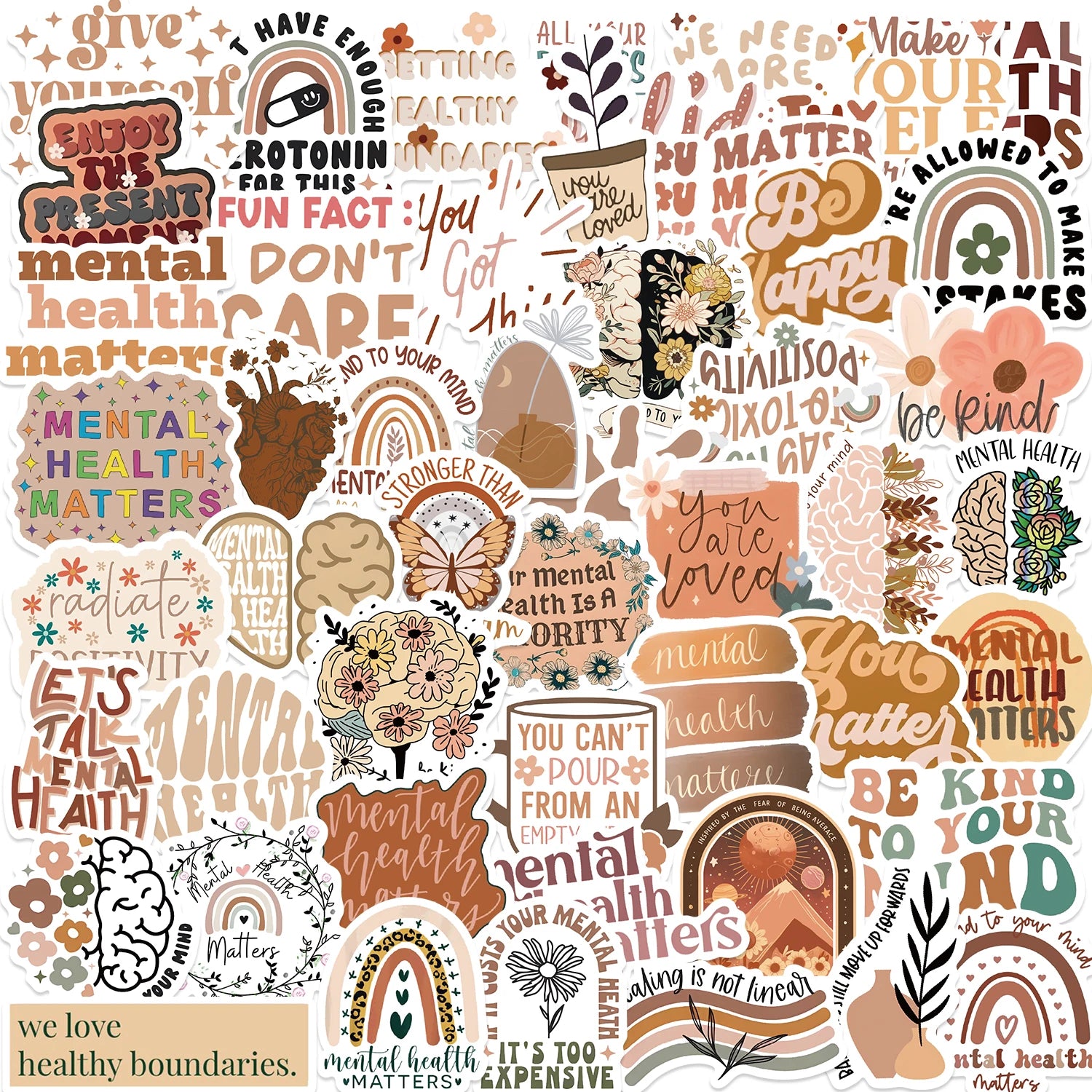 50pcs Bohemian Mental Health Graffiti Stickers