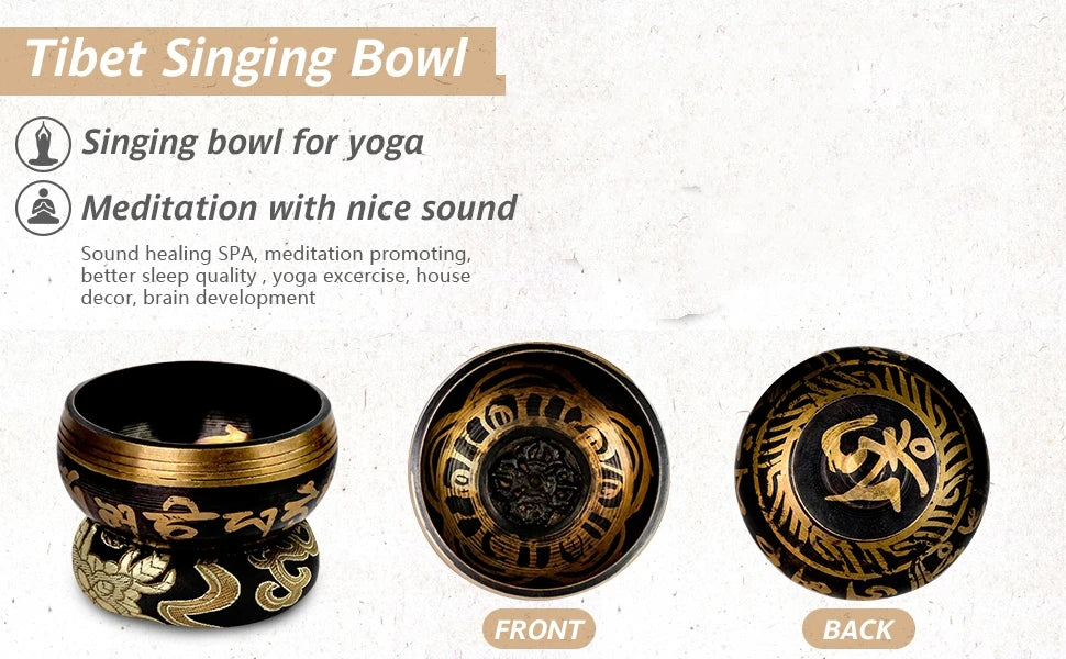 Tibetan Singing Bowl Set with Lotus Design